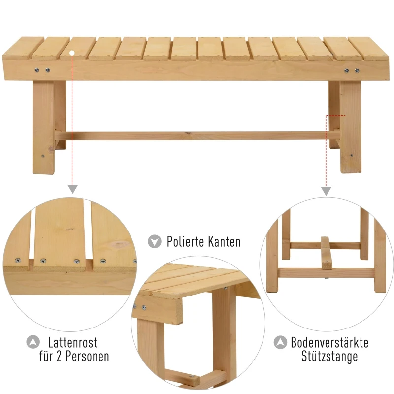 Outsunny Tuinbank 2-zits zitbank houten bank tuinmeubelen massief hout naturel 1,1 m