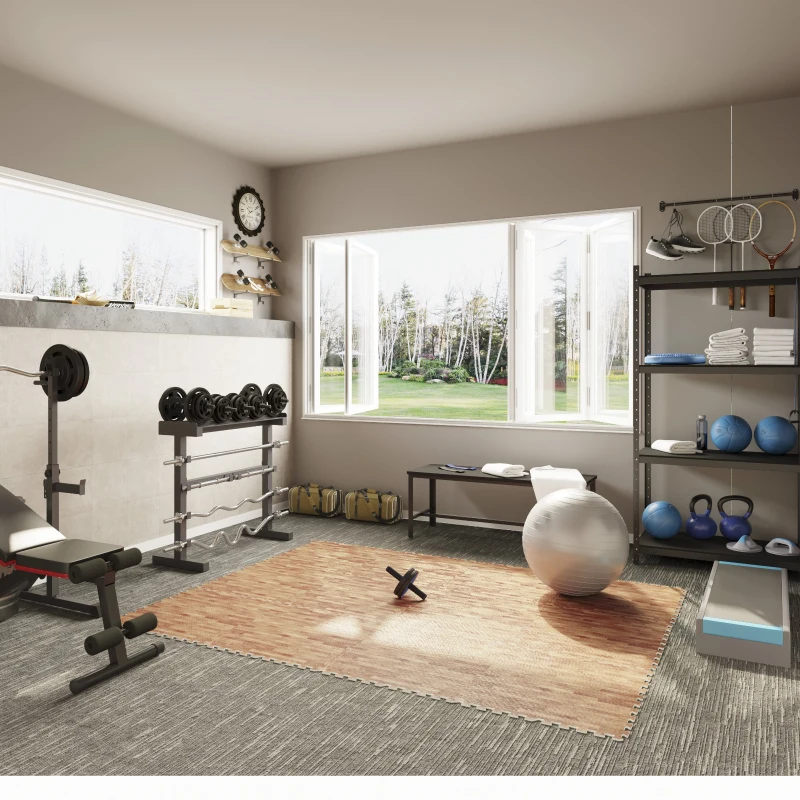 Homcom Tappeto Puzzle Antiscivolo Effetto Legno in EVA Set da 16 Pezzi da 60x60cm, Tappeto Fitness e Gioco