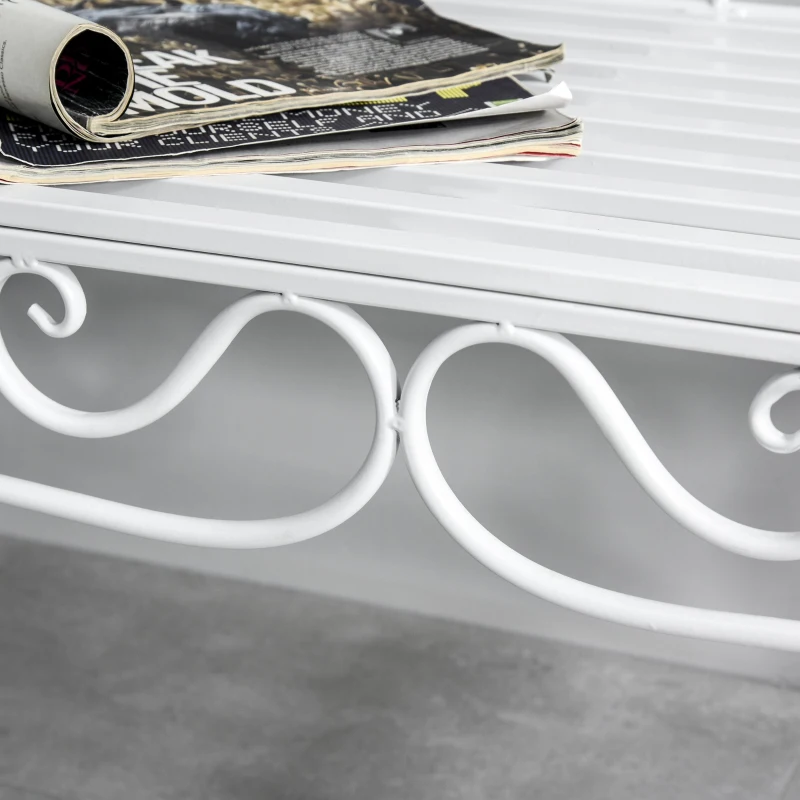 Outsunny Panchina in Metallo da Giardino, Panca da Giardino 2 Posti, 134x51x89cm - Bianco
