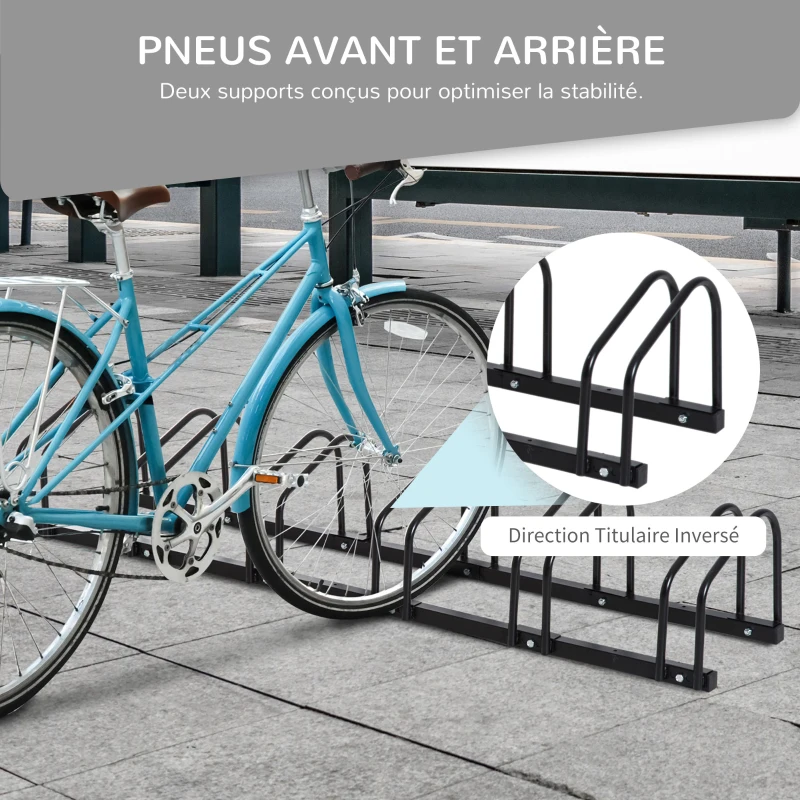 HOMCOM Râtelier 6 vélos dim. 160L x 33l x 27H cm acier galvanisé noir