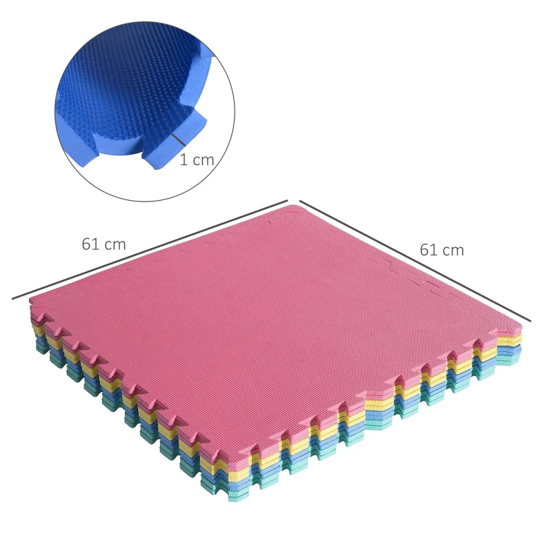 Homcom Tappeto Puzzle Antiscivolo Colorato in Schiuma EVA Set da 24 Pezzi da 61x61cm, Tappeto Fitness e Gioco