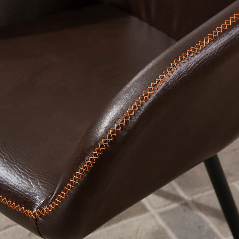 HOMCOM Sedia per Sala da Pranzo, Sedia per Soggiorno in Stile Industriale, Finta pelle Marrone e Metallo Nero