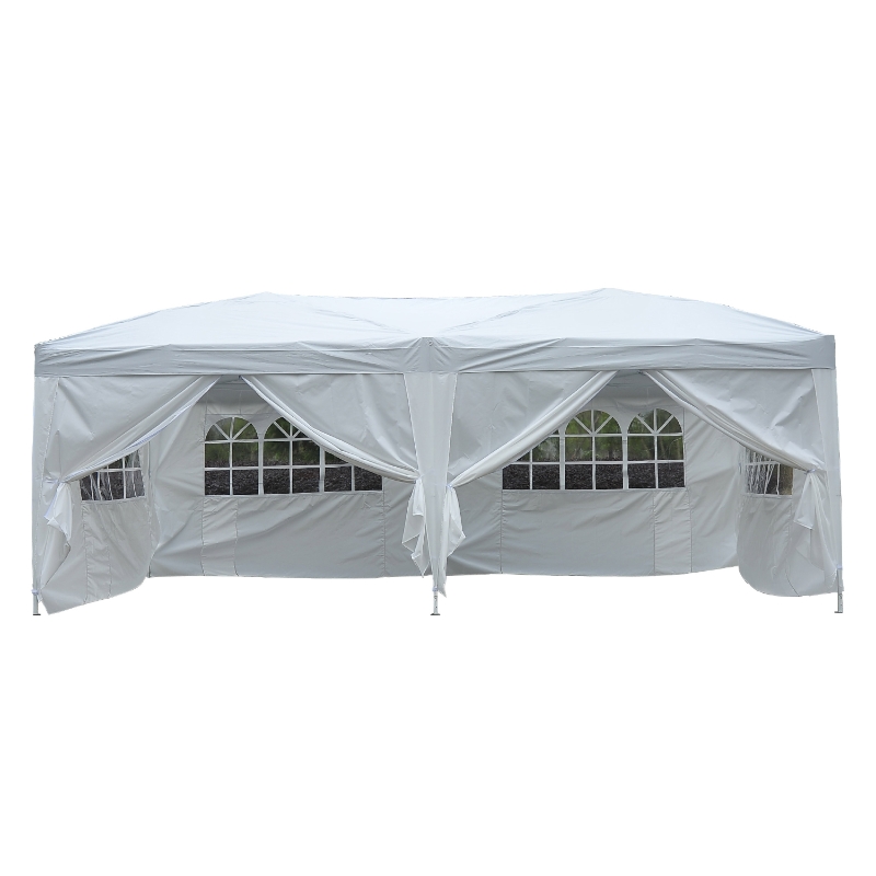 Outsunny 3 x 6 m opvouwbaar paviljoen paviljoen tent partytent tuintent wit raam opvouwbaar