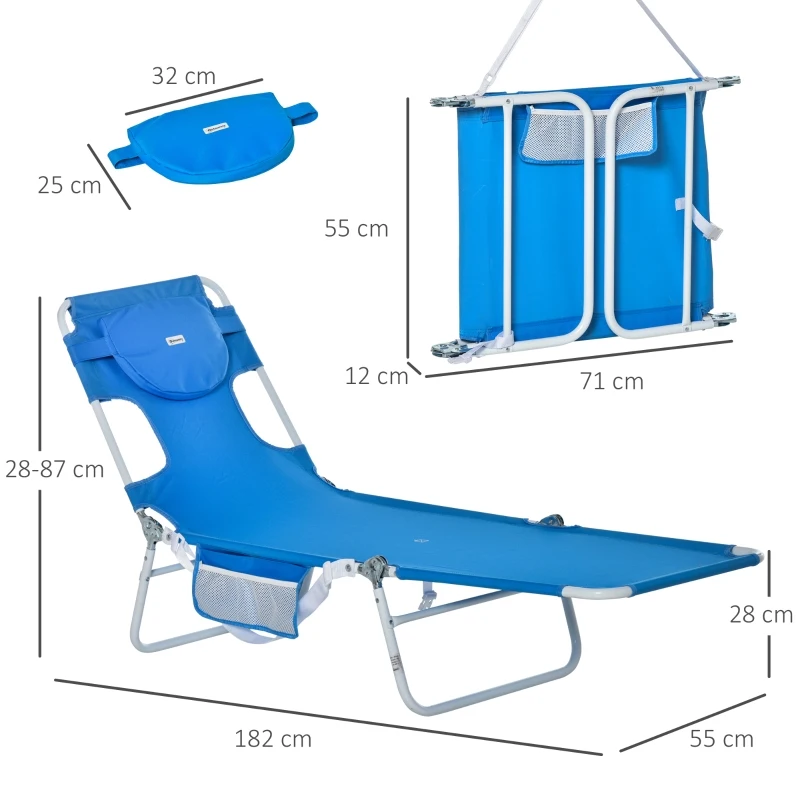 Outsunny Set 2 Sdraio da Giardino Pieghevoli, Schienale Regolabile su 5 Posizioni e Apertura per il Viso, 182x55x28cm Blu