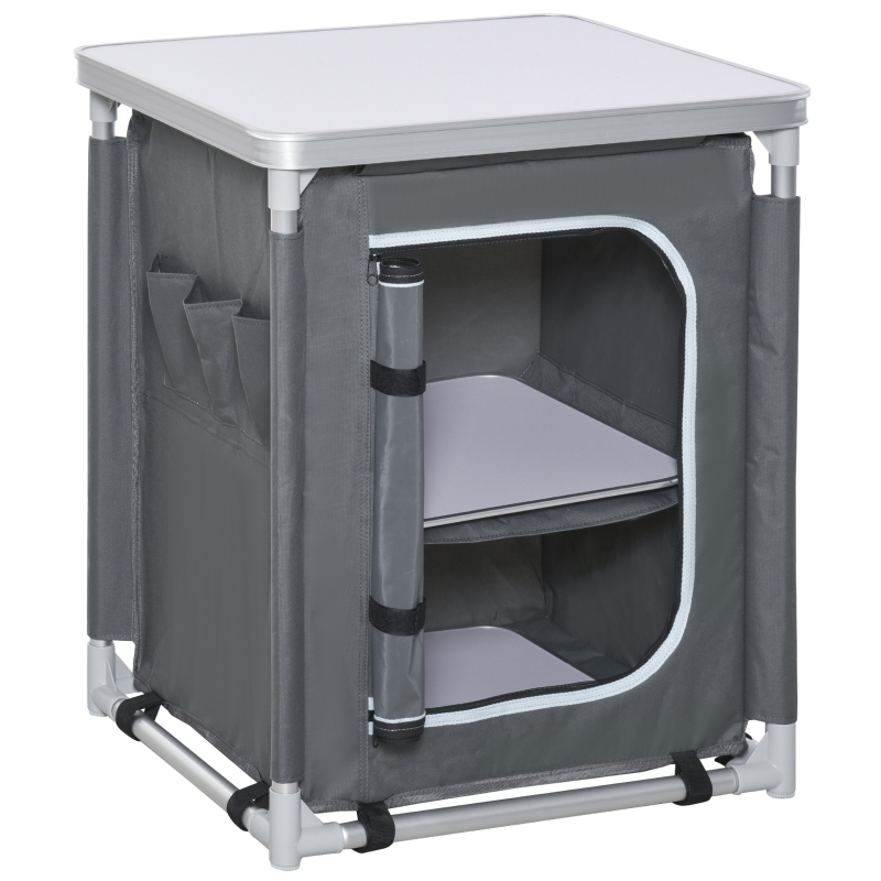 Outsunny Mobile Cucina da Campeggio con 2 Mensole e Sacca di Trasporto, in Alluminio e Tessuto Oxford Grigio 60x49x70cm