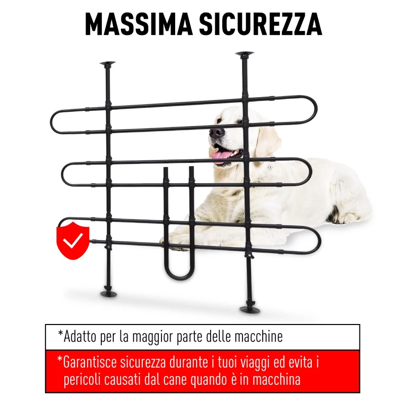 PawHut Rete Divisorio Regolabile per Auto, Dimensioni Universali, per Cani e Animali Domestici, in Metallo e PVC, Nero, 85-150 x 85-128cm