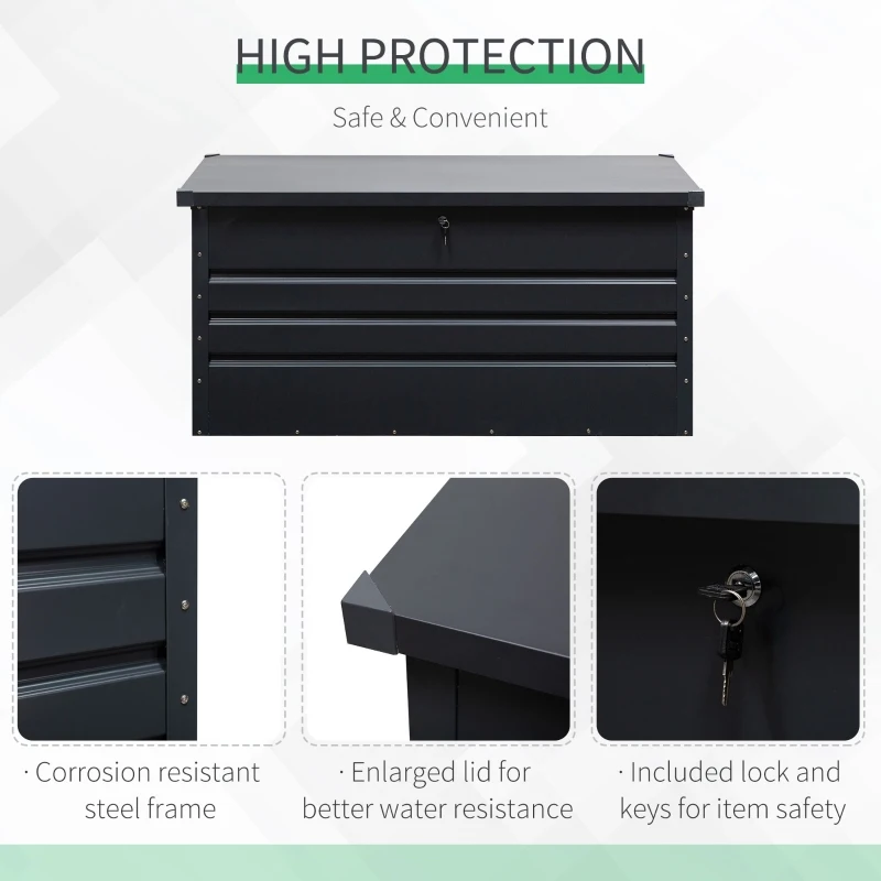 Outsunny Panca Baule Contenitore da Esterno con Chiave, Cassapanca Moderna in Acciaio