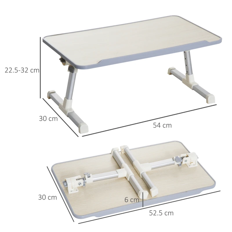 HOMCOM Tavolino da Letto per PC Colazione Regolabile Pieghevole Portatile Alluminio e Legno 54 × 30 × 22.5-32cm
