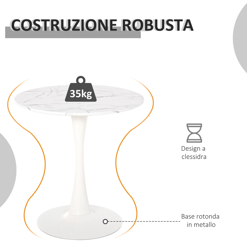 HOMCOM Tavolo da Pranzo Rotondo Multiuso Effetto Marmo Φ70cm Bianco