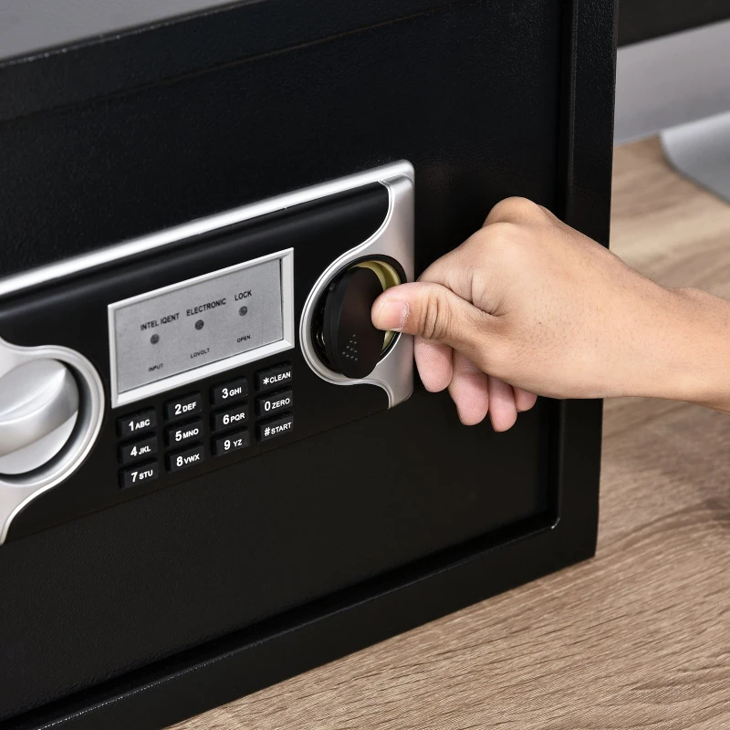 HOMCOM Mini Cassaforte Elettronica con Codice, Chiave di Sicurezza e Allarme, in Acciaio, 38x30x30cm Nero