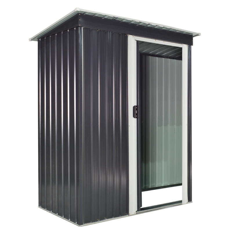 Outsunny Casetta da Giardino Porta Utensili in Lamiera di Acciaio, Capanno da Giardino in Acciaio con Porte Scorrevoli, 163x89x182cm, Nero