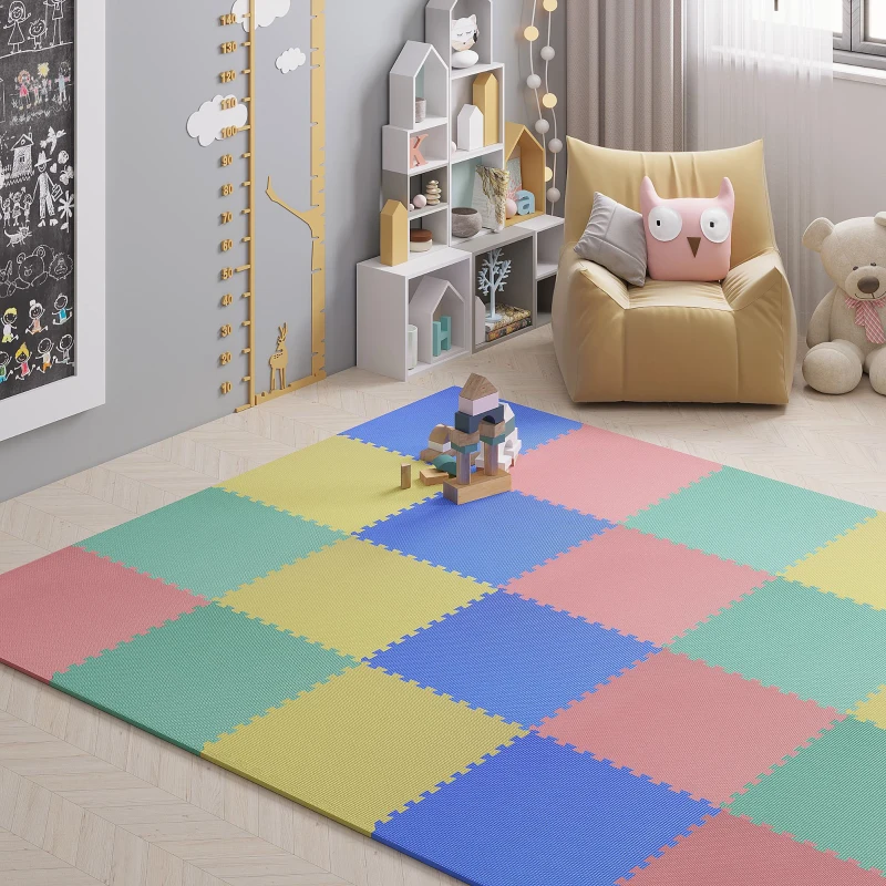 Homcom Tappeto Puzzle Antiscivolo Colorato in Schiuma EVA Set da 24 Pezzi da 61x61cm, Tappeto Fitness e Gioco