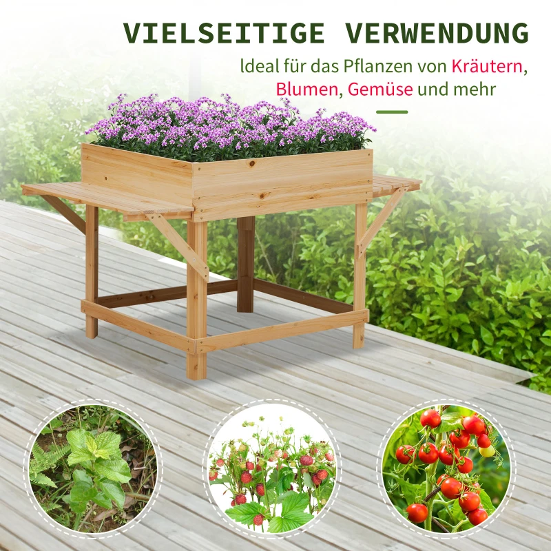 Outsunny Verhoogd bed gemaakt van hout plantenbak voor de tuin met aflegvlak bloembed naturel