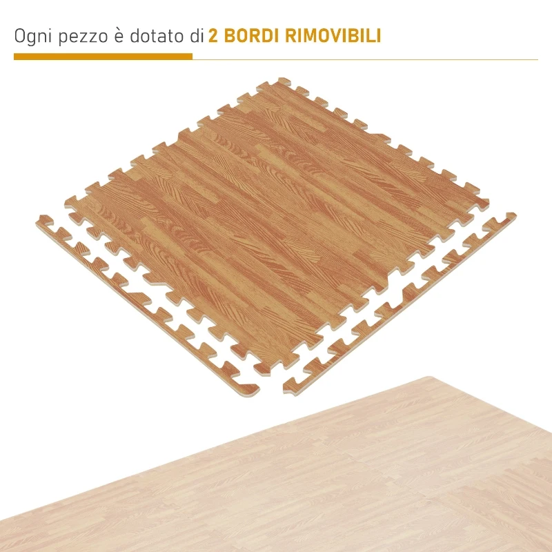 Homcom Tappeto Puzzle 42 Pezzi in EVA Effetto Legno Scuro 61.5x61.5cm
