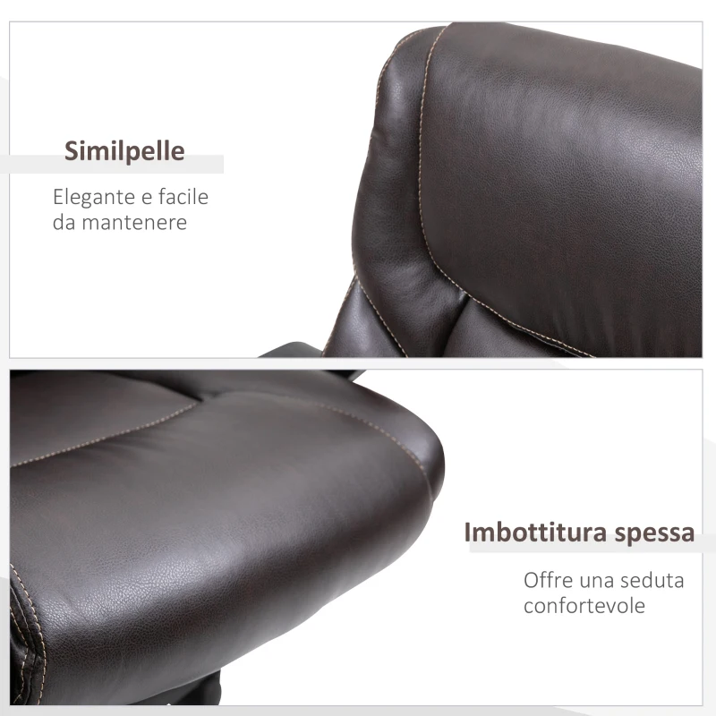 Vinsetto Sedia da Ufficio con Funzione Dondolio in Similpelle Marrone con Altezza Regolabile, Design Elegante ed Ergonomico, 62x62x90-99.5cm