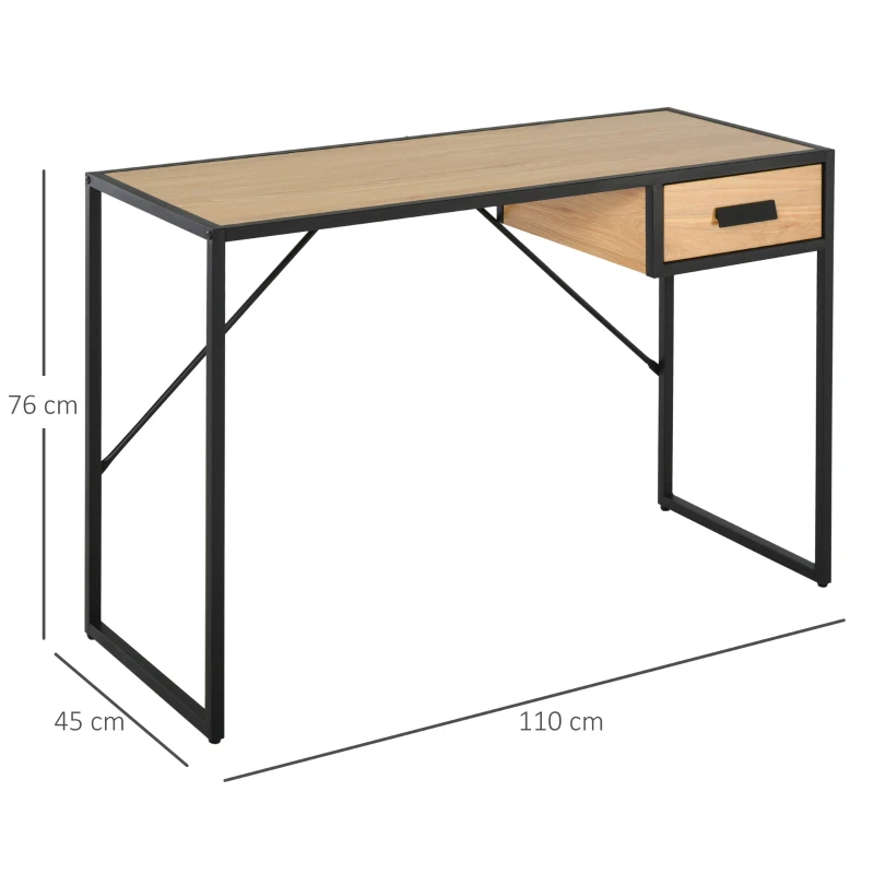 HOMCOM Scrivania Moderna Salvaspazio dal Design Industriale con 1 Cassetto, in Legno e Metallo, per Camera/Ufficio, 110x45x76cm