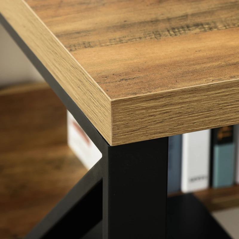 HOMCOM Scrivania Moderna Stile Industriale in Metallo e MDF, Mensola e Gambe a K per Camera e Ufficio, 140x60x76cm Nero Marrone