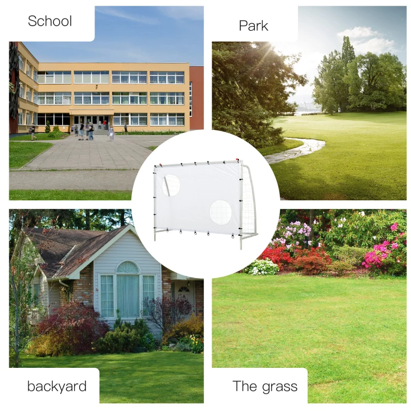 HOMCOM Porta da Calcio per Bambini e Adulti con Rete e Telo 2 Bersagli, in Ferro Bianco, 180x62x121cm