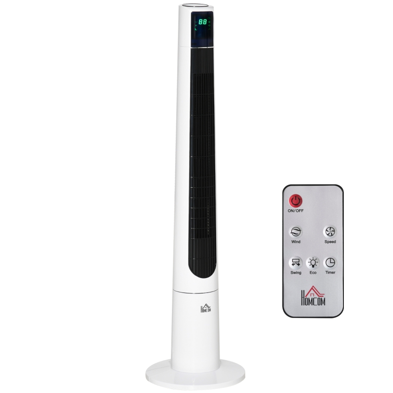 Ventilateur Colonne HOMCOM 45W - Télécommande, Minuterie 10h, 3 Vitesses, Oscillant, Blanc