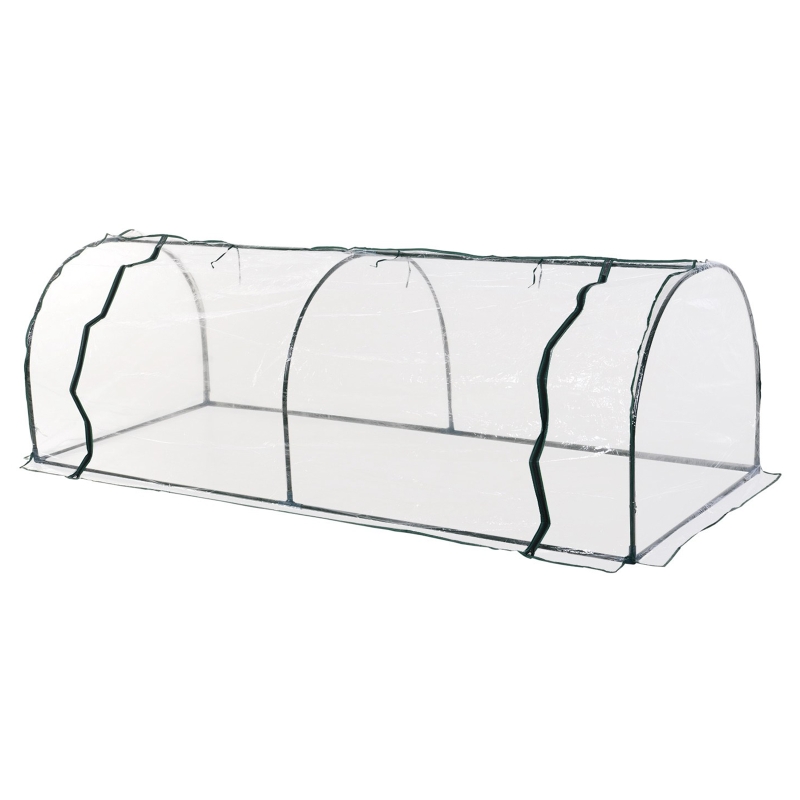 Outsunny Serre de jardin tunnel serre à tomates 2,5L x 1l x 0,8H m grande porte zippée bâche PVC transparent métal époxy vert
