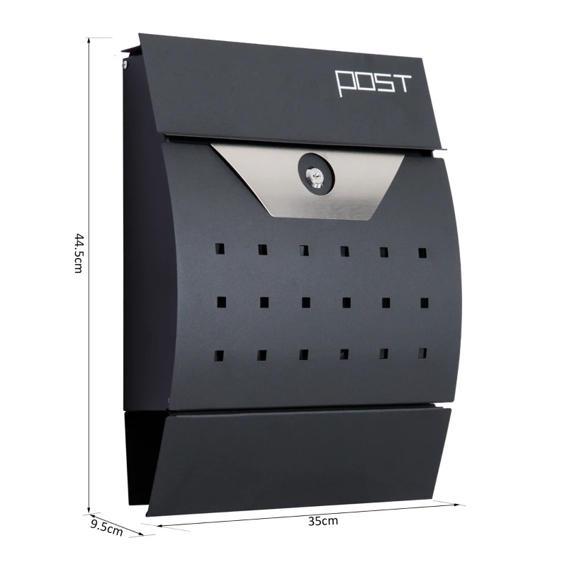 HOMCOM Cassetta Postale con Scomparto per Giornali 2 Chiavi Montaggio a Muro in Acciaio