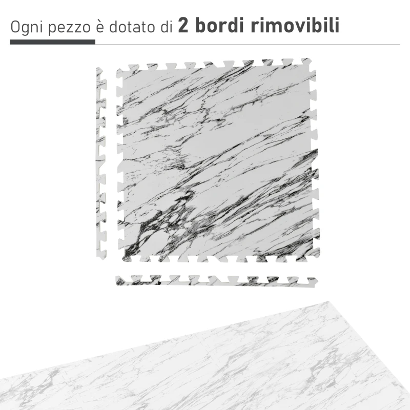 HOMCOM Tappeto Puzzle Morbido in EVA Antiscivolo con Effetto Marmo, 9 Pezzi e 18 Bordi, per Fitness e Cameretta, Area coperta 3.24m²