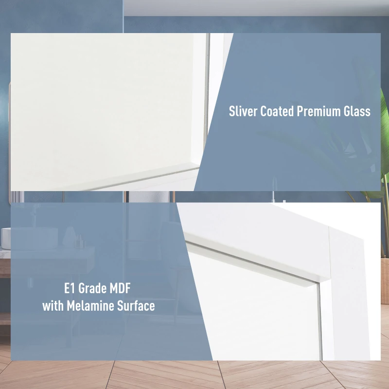 kleankin Specchio da Parete con Cornice in MDF e Vetro Argentato, Specchio Camera da Letto e Bagno, 52x1.9x72cm Bianco