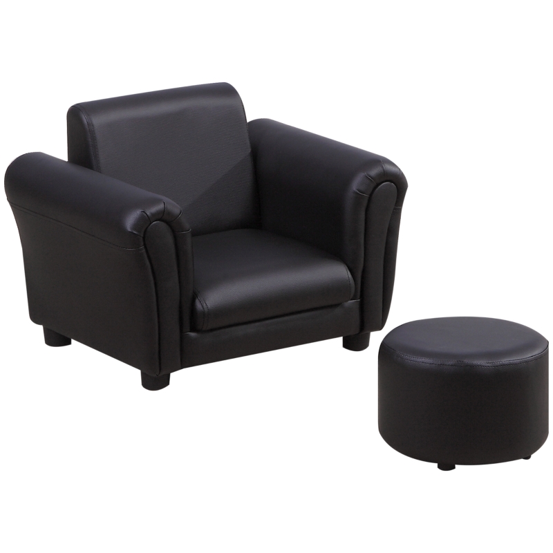 Homcom Canapé et Pouf Enfants dim. 83L x 42l x 41H cm noir