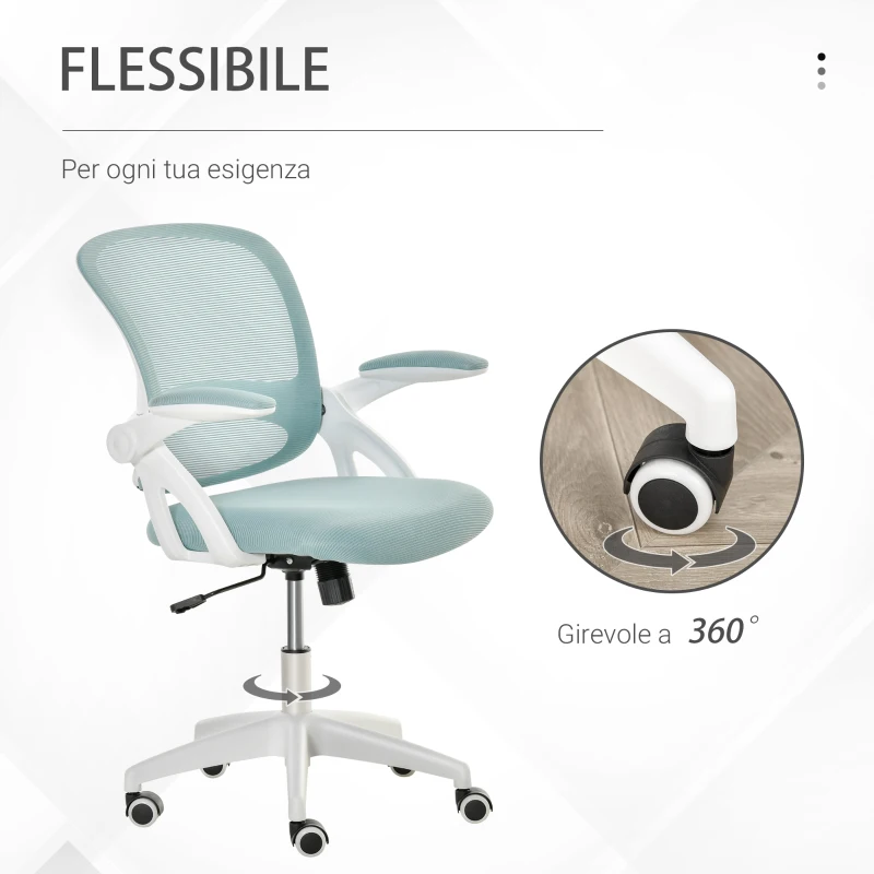 Vinsetto Sedia da Ufficio Ergonomica con Schienale a Rete e Seduta Imbottita, Altezza Regolabile, 65.5x61.5x88-97.5cm, Azzurro