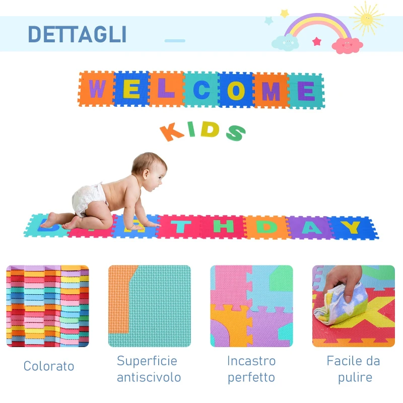 HomCom Tappeto Puzzle 26 Pezzi da Gioco Set  31x31cm, colorato