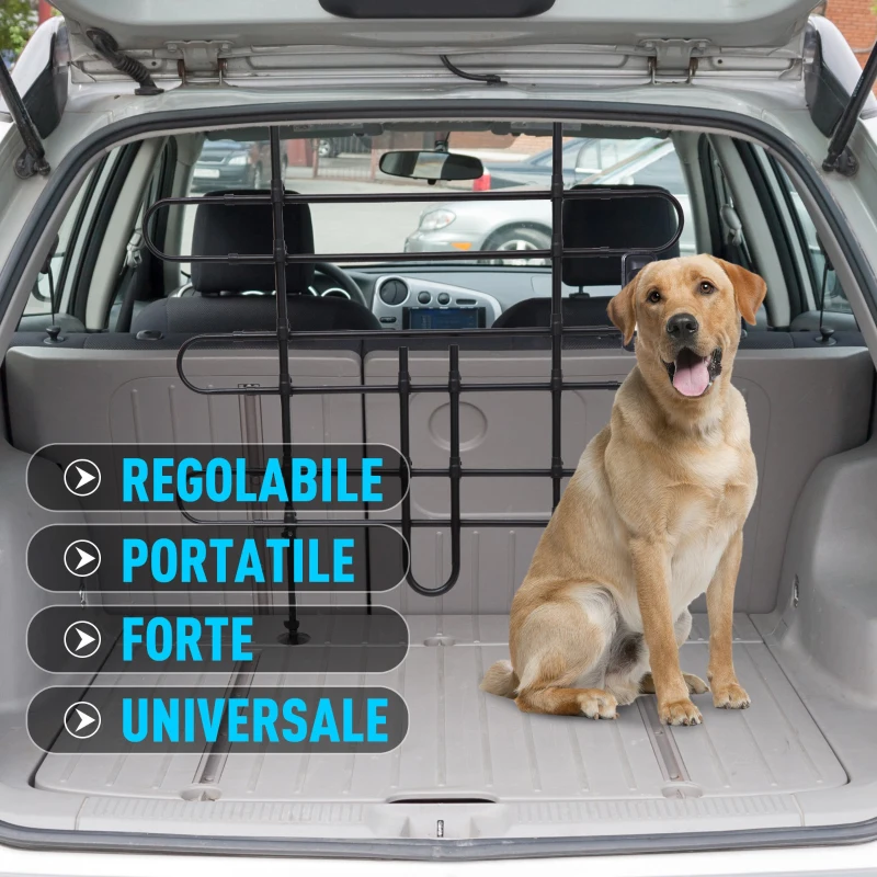 PawHut Rete Divisorio Regolabile per Auto, Dimensioni Universali, per Cani e Animali Domestici, in Metallo e PVC, Nero, 85-150 x 85-128cm