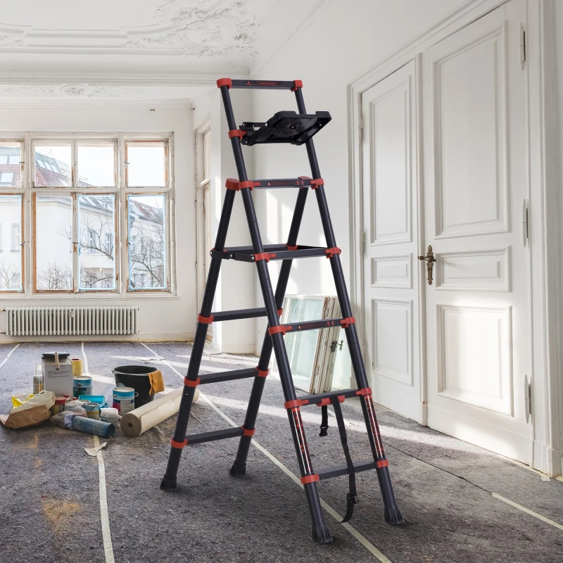 HOMCOM Scala in alluminio con scaletta doppia vassoio pieghevole salvaspazio