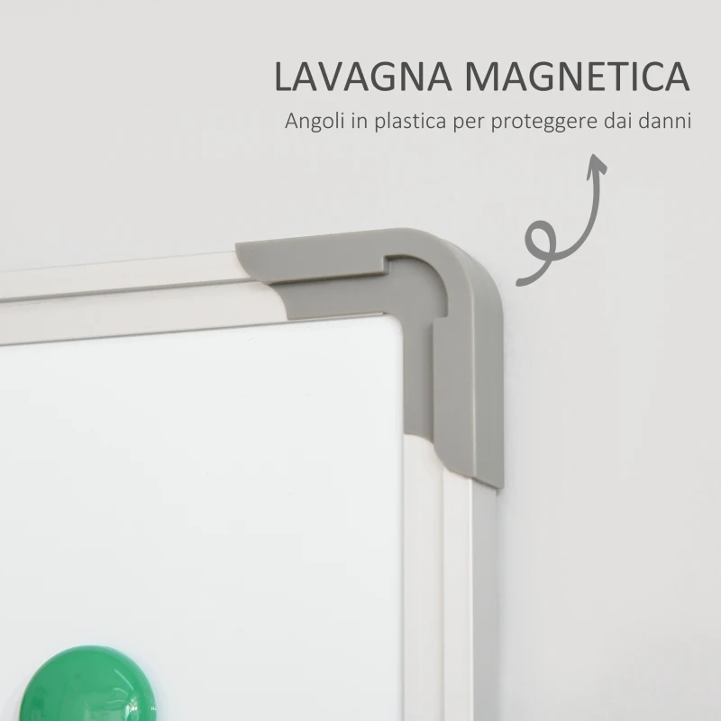 HOMCOM lavagna magnetica da parete con cornice in alluminio, con pennarelli, cancellino e magneti 90x60cm