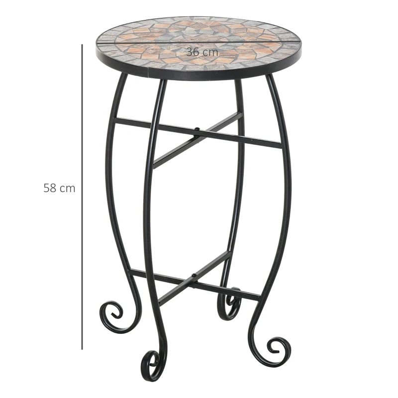 Outsunny Tavolino da Giardino, Tavolo da Esterno in Metallo Nero e Ceramica, Verde e Arancione Ф36 x 58cm