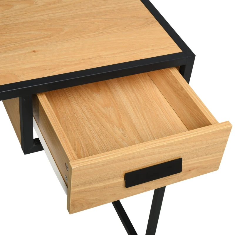 HOMCOM Scrivania Moderna Salvaspazio dal Design Industriale con 1 Cassetto, in Legno e Metallo, per Camera/Ufficio, 110x45x76cm
