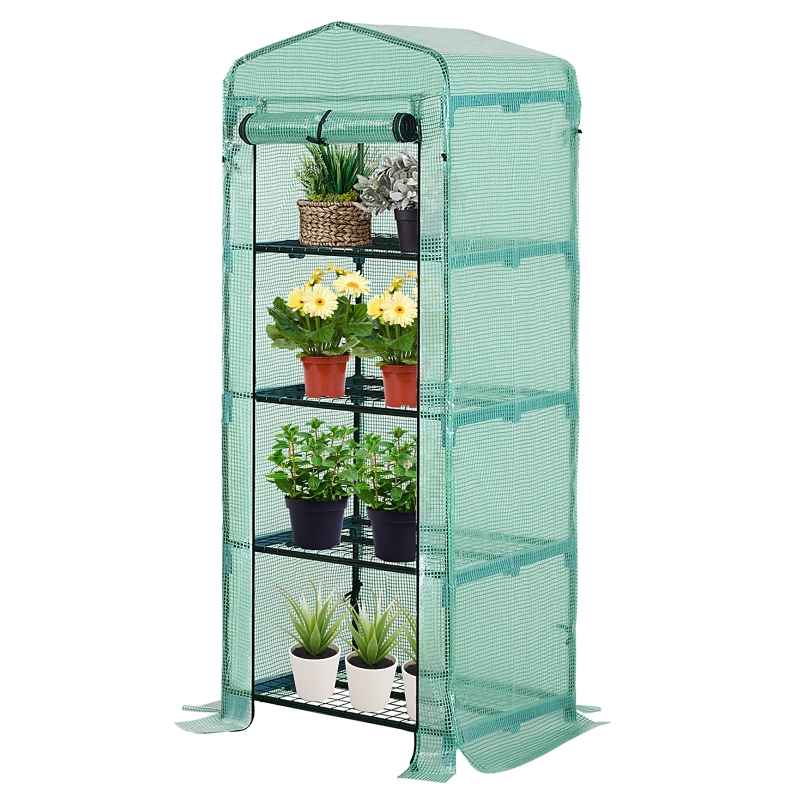 Outsunny Serra da Giardino Serre Agricole per Piante con 4 Ripiani in PE, 70x50x160cm, Verde