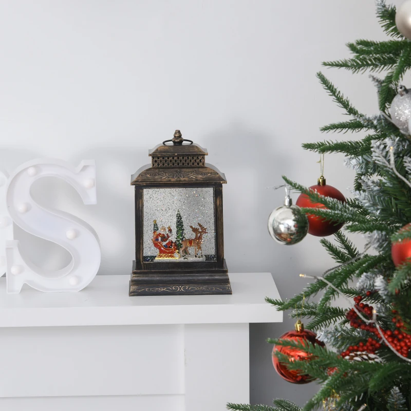 HOMCOM Decorazione Natalizia Lanterna con Babbo Natale in Slitta, Luci e Musica, Alimentazione USB, Bronzo
