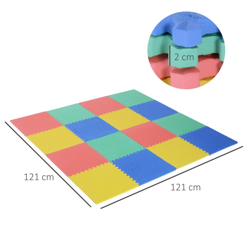 HOMCOM Tappeto Puzzle Antiscivolo 16 Pezzi con Bordi Area Coperta 5,66m² per Bambini EVA Nero