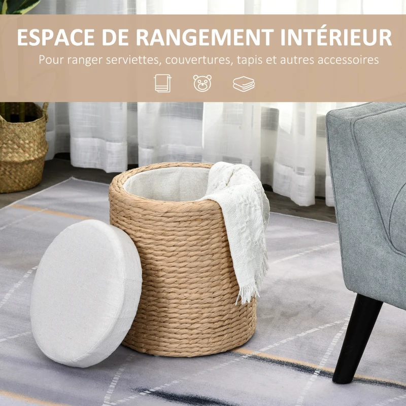 HOMCOM Tabouret de Rangement Repose-Pieds 2 en 1 Design Simple et Moderne Idéal pour Salon Chambre Salle de Bain Ø 30 x 40 cm Beige