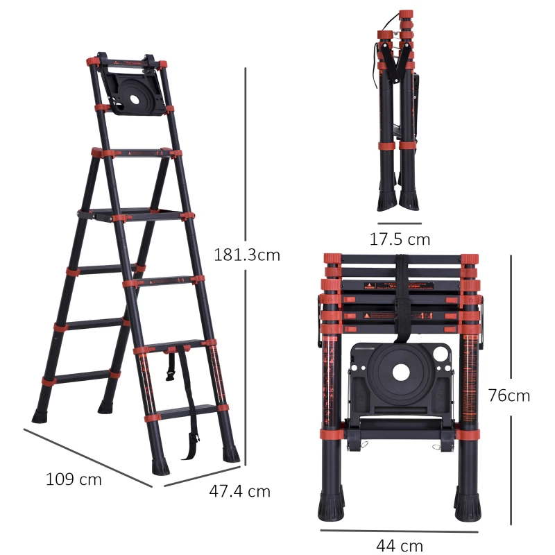 HOMCOM Scala in alluminio con scaletta doppia vassoio pieghevole salvaspazio