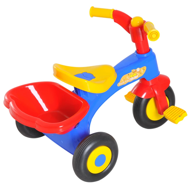 HOMCOM Triciclo a Pedali con 3 Ruote e Clacson per Bambini in Plastica PP 60 × 42 × 45cm Colorato