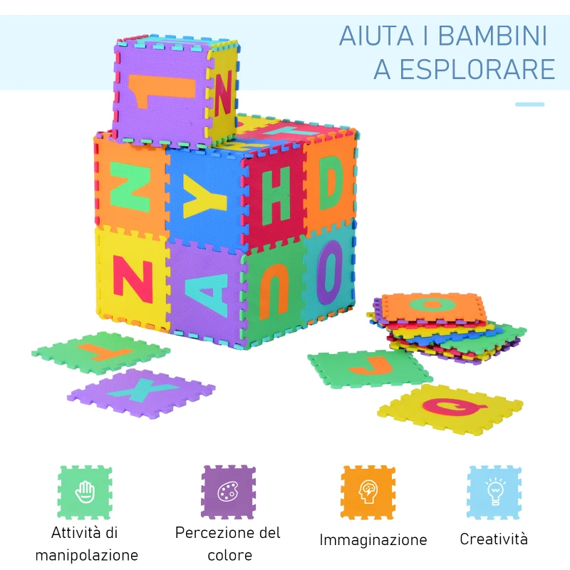 HomCom Tappeto Puzzle 26 Pezzi da Gioco Set  31x31cm, colorato