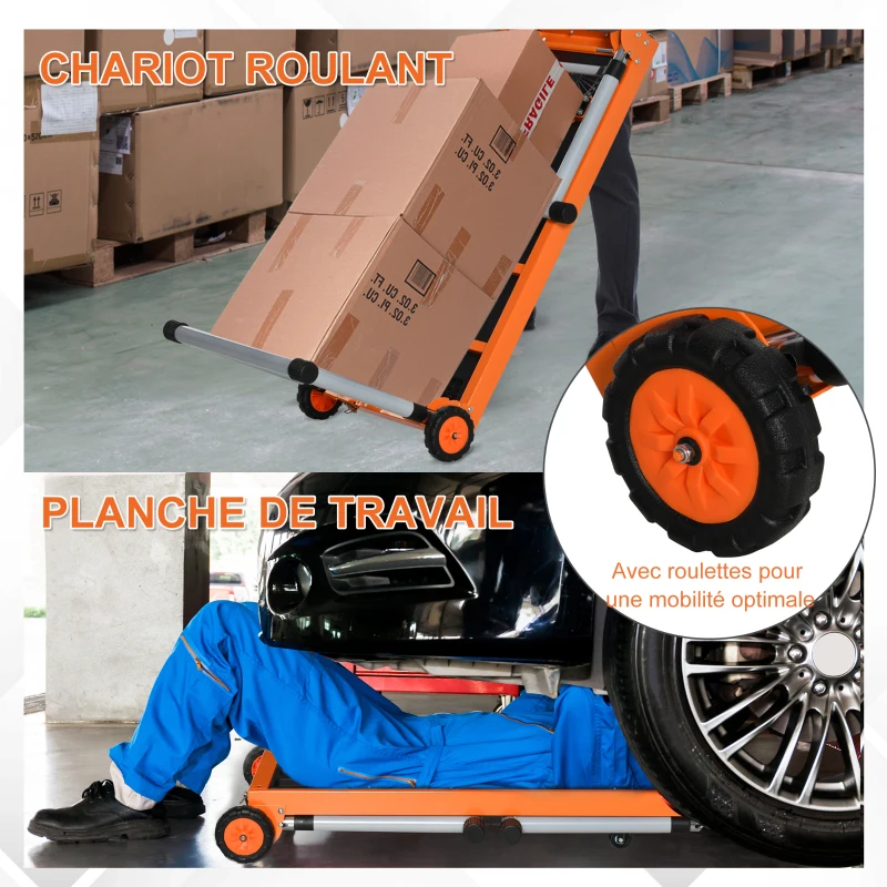 HOMCOM Outil 5 en 1 support pour scie à onglet avec extensions, établi atelier pliant de bricolage, échafaudage, plateforme de réparation chariot alu. hauteur longueur réglables plateau amovible métal