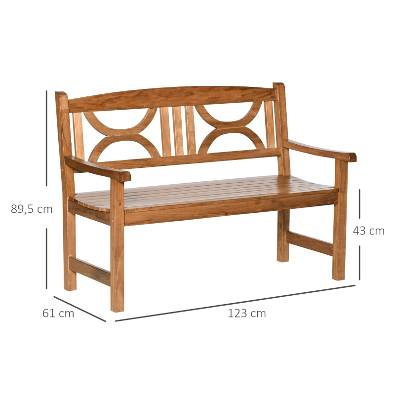 Ławka ogrodowa Outsunny Ławka 2-osobowa z drewna Ławka parkowa do 250 kg Ławka Patio Ławka z oparciami Meble ogrodowe Naturalne drewno topolowe 123 x 61 x 89,5 cm