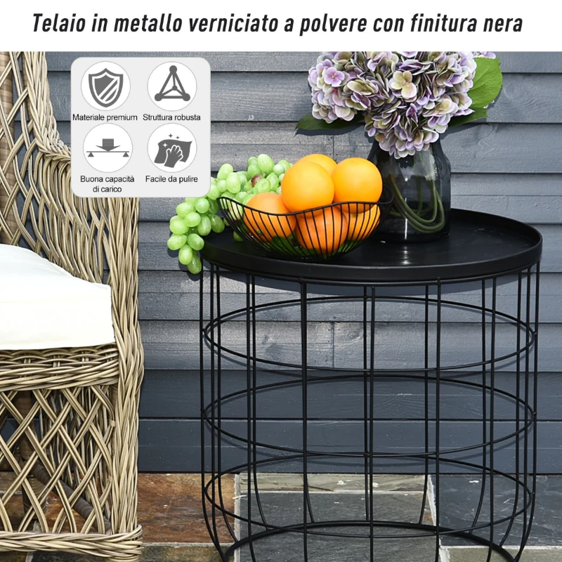 Outsunny Set 2 Pezzi Tavolini da Caffè, Tavolino Contenitore per Soggiorno in Metallo Nero, Φ50x50cm & Φ41.5x35.5cm