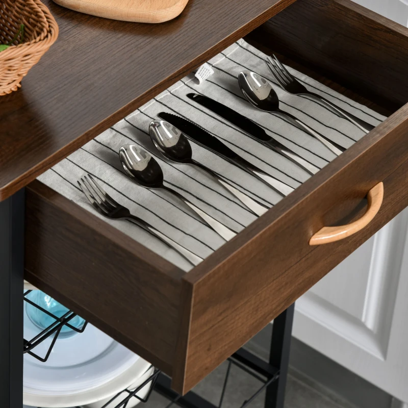 HOMCOM Mobiletto Cucina Salvaspazio con Cassetto e Cestelli Estraibili in Metallo e Legno, Marrone e Nero, 60x40x86.3cm