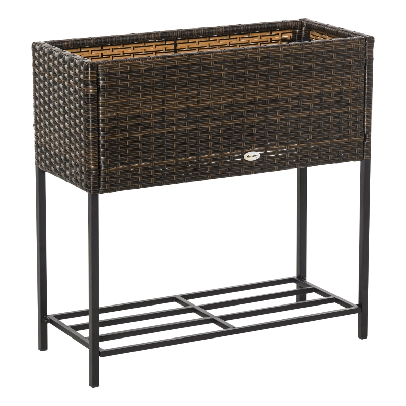 Outsunny Fioriera Effetto Vimini con Ripiano Marrone (70cm x 30cm x 72cm)