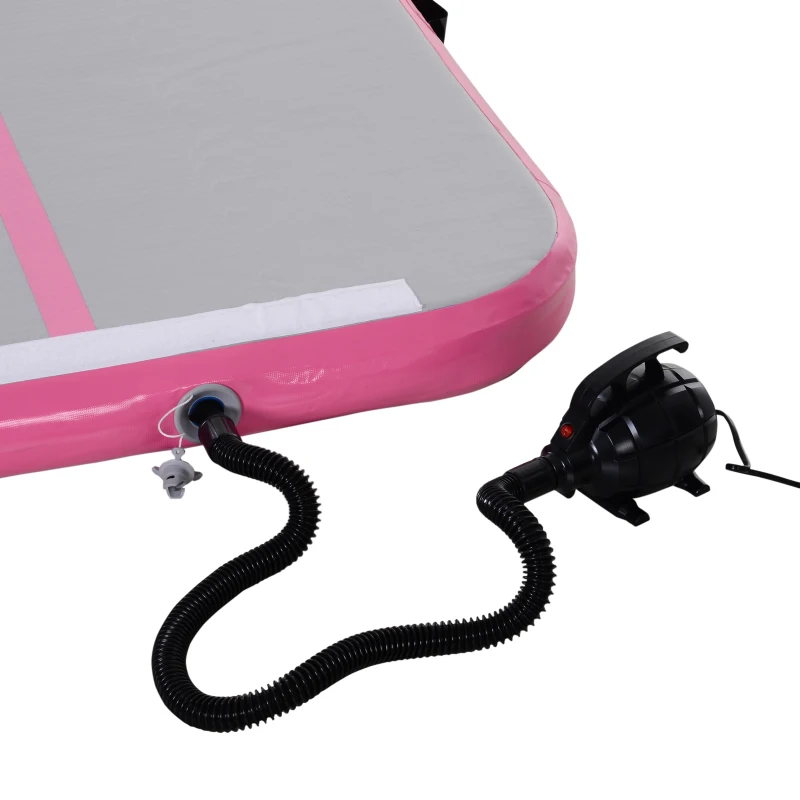 HOMCOM Airtrack tapis de gymnastique gonflable tapis de tumbling entraînement avec pompe à air électrique dim. 300L x 100l x 10H cm tissu stratifié PVC rose