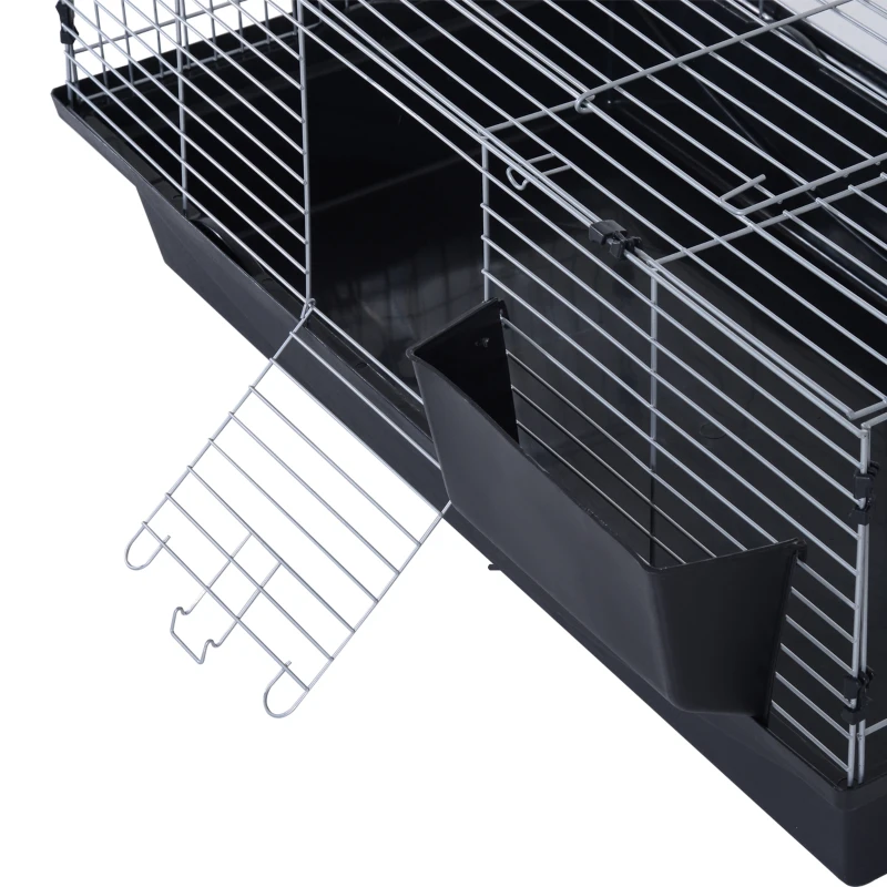 PawHut Gabbia per Conigli Conigliera da Casa 2 Aperture Vassoio Rimovibile Lavabile Ferro e Plastica 100×55×41cm