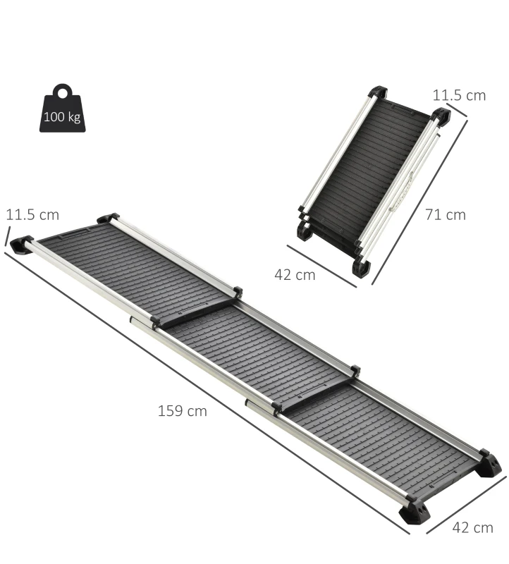 PawHut Rampa Pieghevole e Antiscivolo Auto per Cani fino a 100kg Nera